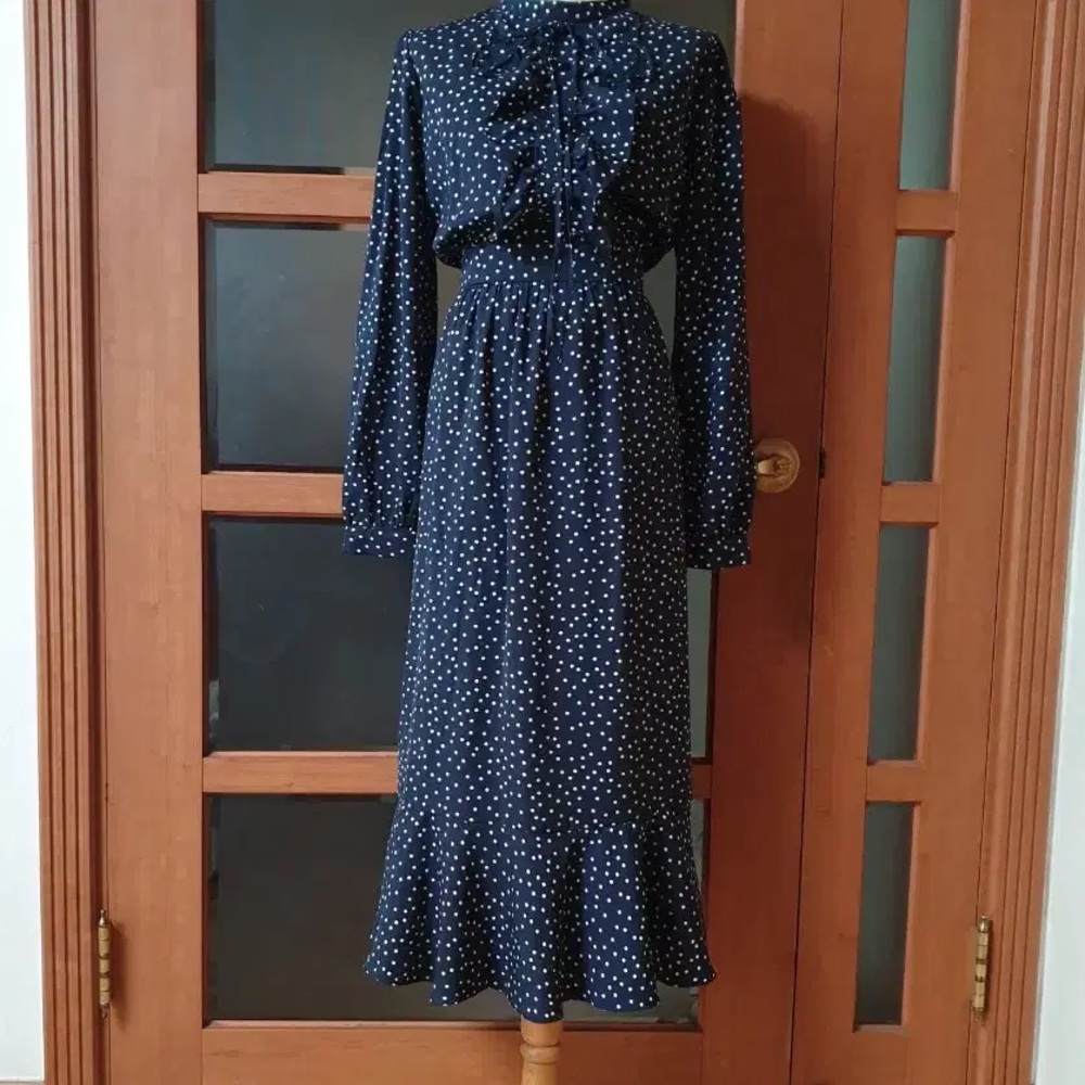 IM VELY Navy Polka Dot Long Sleeve Dress